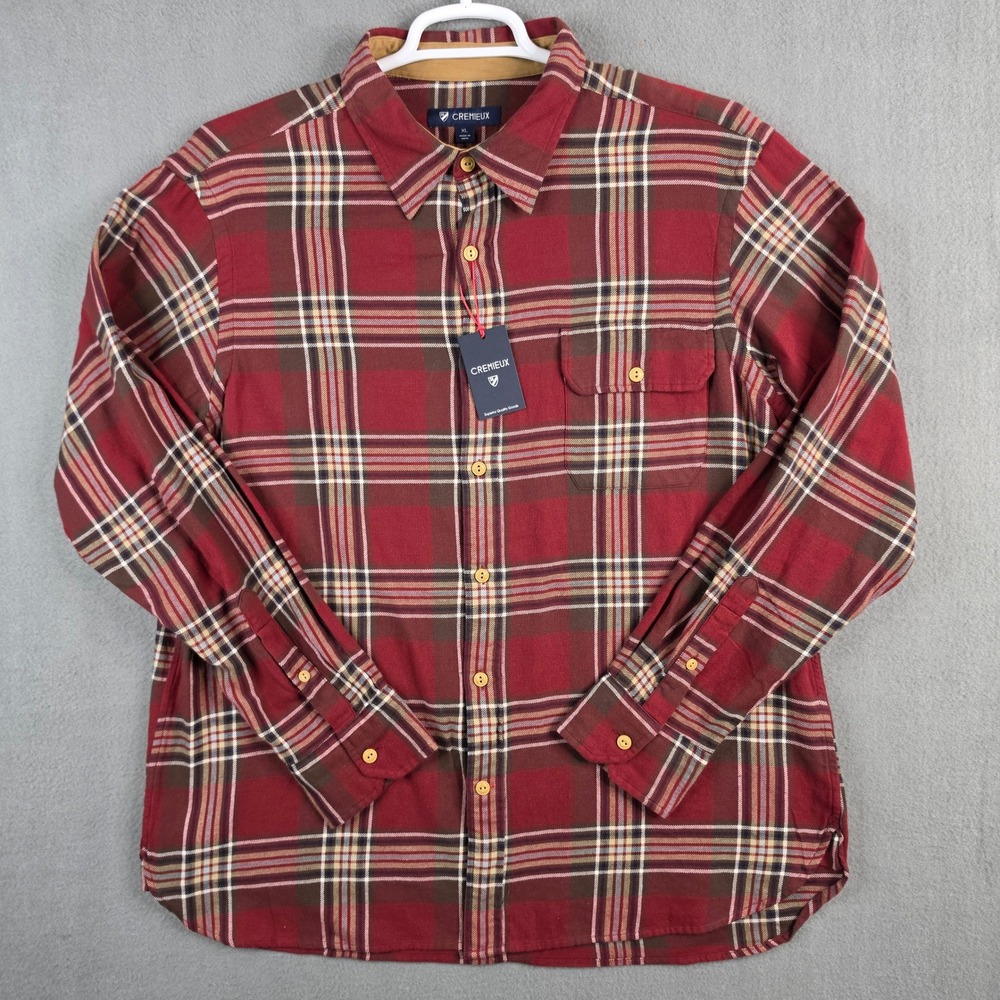Cremieux Mens XL Red Plaid Flannel Button Down Shirt Long Sleeve Cotton Casual